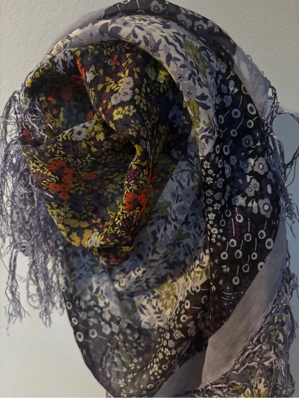 Large floral tassels square scarf